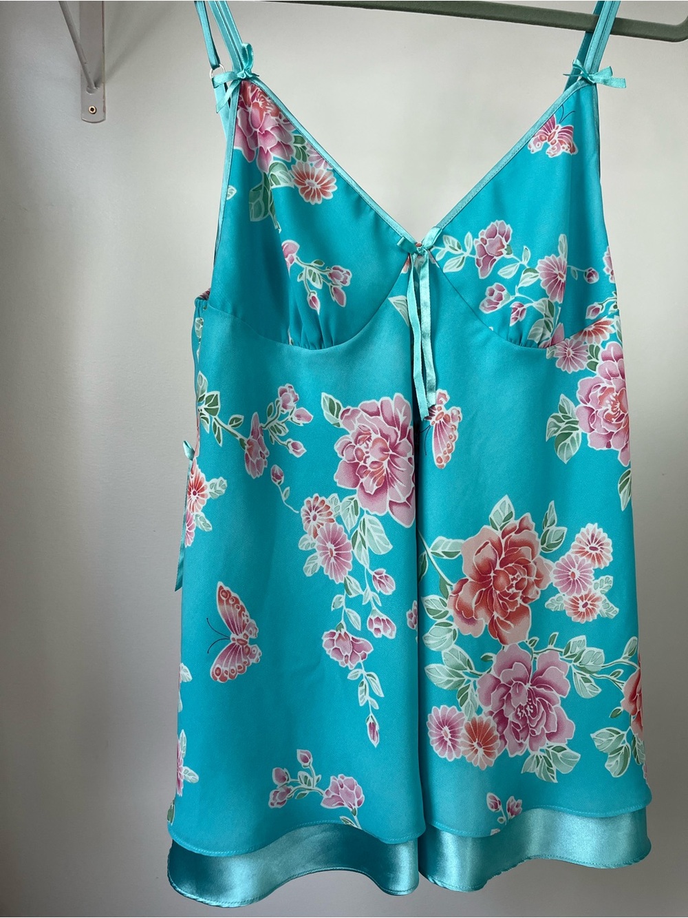 Y2K La Vie En Rose Floral Satin Chemise Slip with Pink Flower Print - Picture 3 of 14